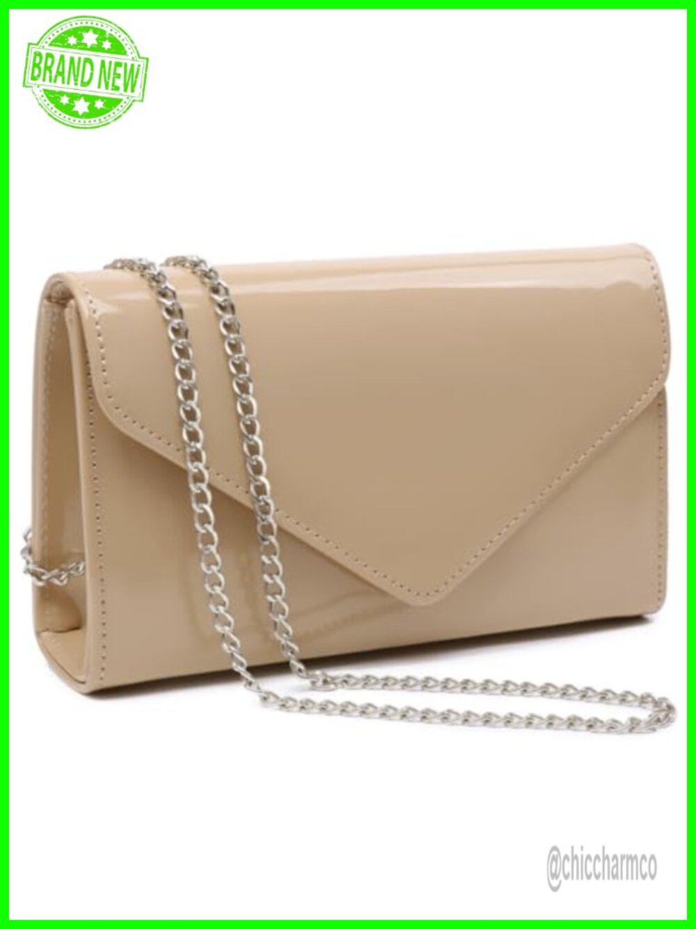 Vegan Patent Leather Evening Bag Clutch Purse Formal Detachable Chain Strap